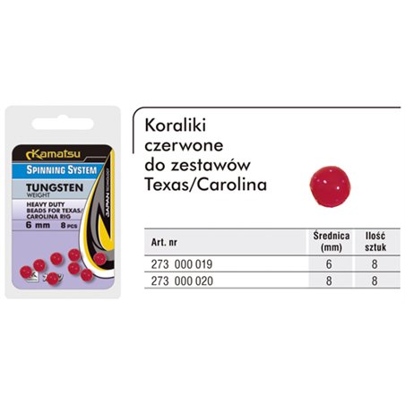 Koraliki Czerwone do Zestawów Texas Carolina 8mm Spinning System