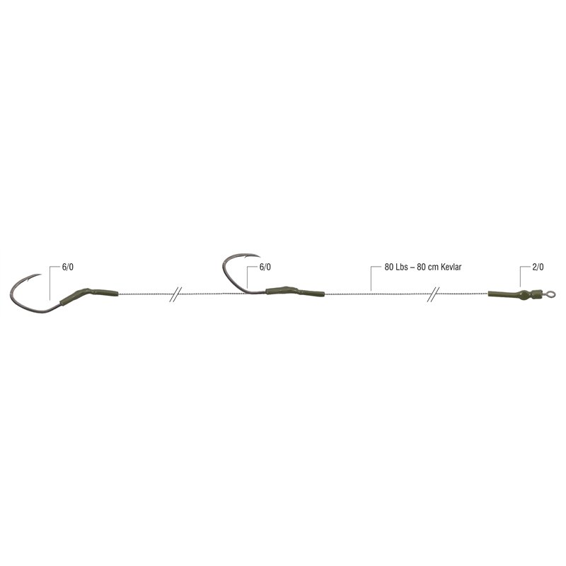 Kentcuky Rig Leader Catfish Rig with 2 Hooks Hakami Double Win 2 Hooks 6/0 80cm ...
