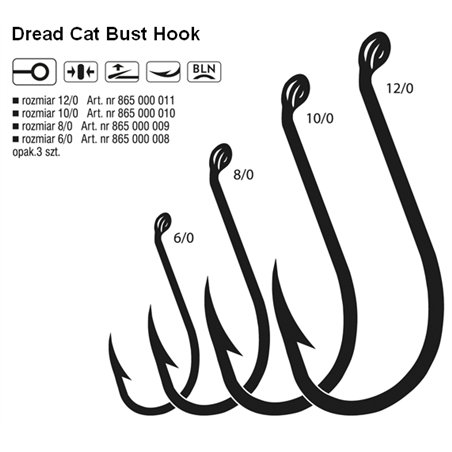 Dread Cat Bust Hook 12/0 Czarny Nikiel Oczko
