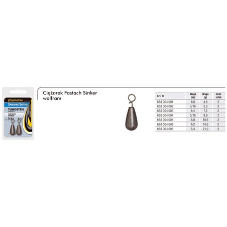 Ciężarki Wolframowe Fastach Sinker 3,5g 1/8oz. Op Spinning System