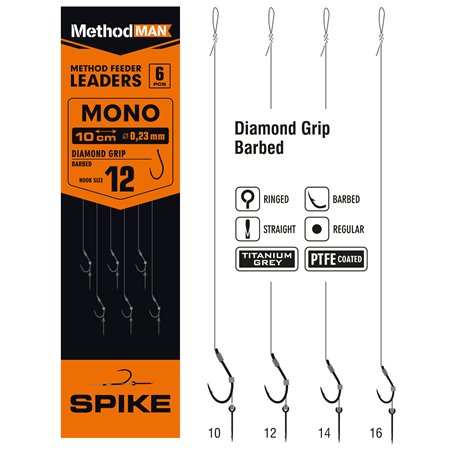Method Feeder Rig With Pin Methodman Diamond Grip Titanium Grey Barbed Size 16 Line 0.18mm
