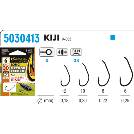 Snelled hook Method Feeder Long Kiji 10 with Silicone Ring
