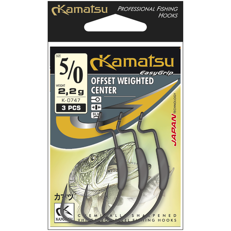 Kamatsu Offset Weighted Center 2/0 Black Nickel Ringed 0.8g Hook
