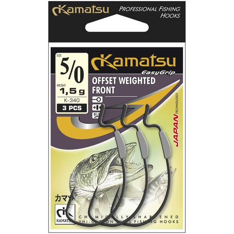 Kamatsu Offset Weighted Front 1/0 Black Nickel Ringed 0.5g Hook