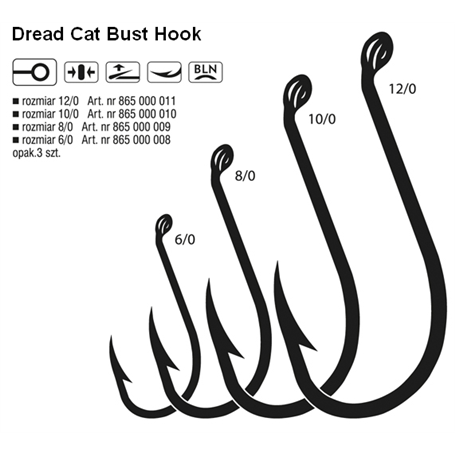 Dread Cat Bust Hook 10/0 Black Nickel Ringed